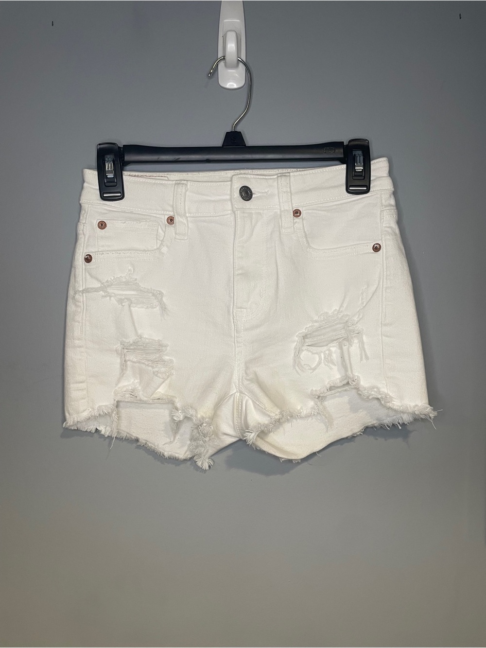 American Eagle Next Level Stretch Distressed Hi Rise Shortie White Women Teen